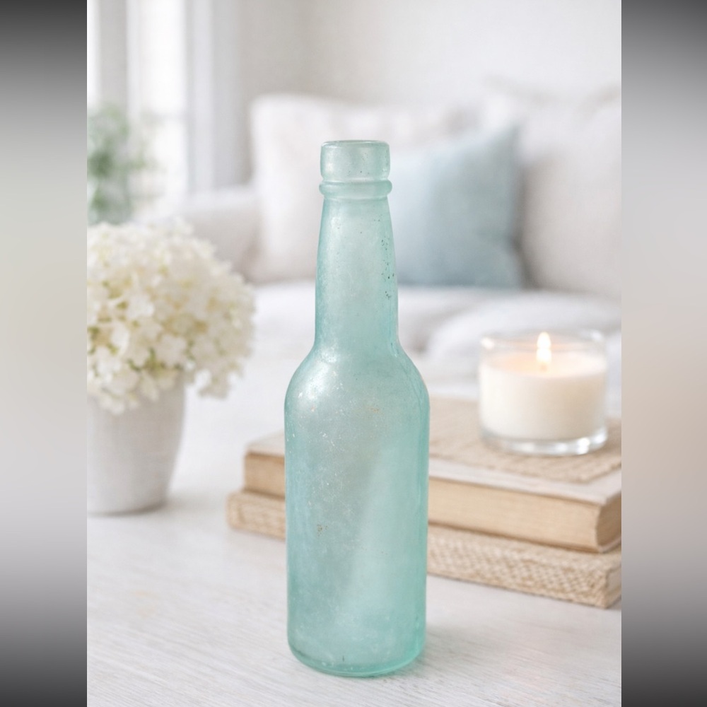 Antique ABGM Co Aqua Glass Beer Bottle. Blob Top | c.1900 Adolphus Busch. 9.5”T